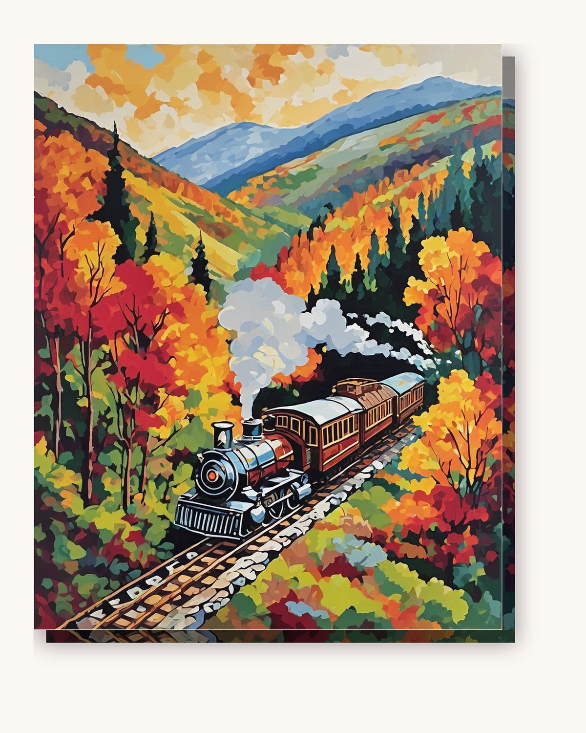 Steam Train through Autumn Hills paint by numbers kit on stretched canvas