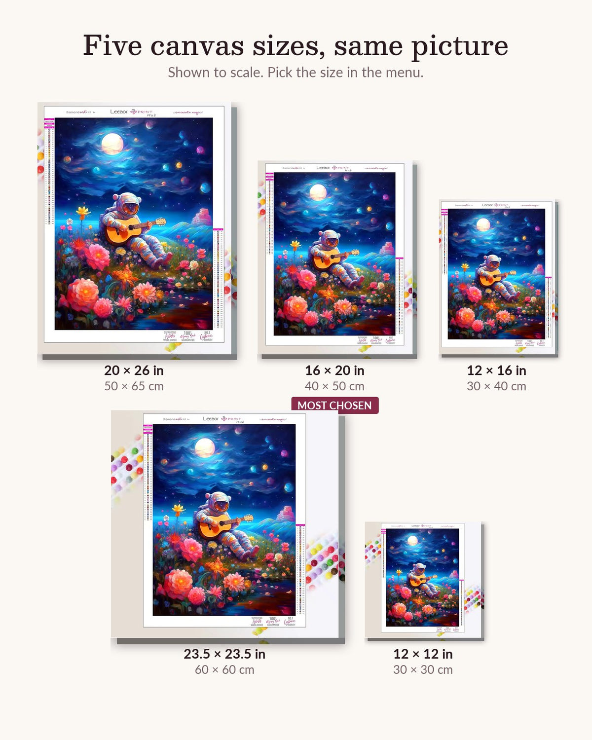 Stellar Garden canvas sizes from 12 x 12 to 23.5 x 23.5 inches