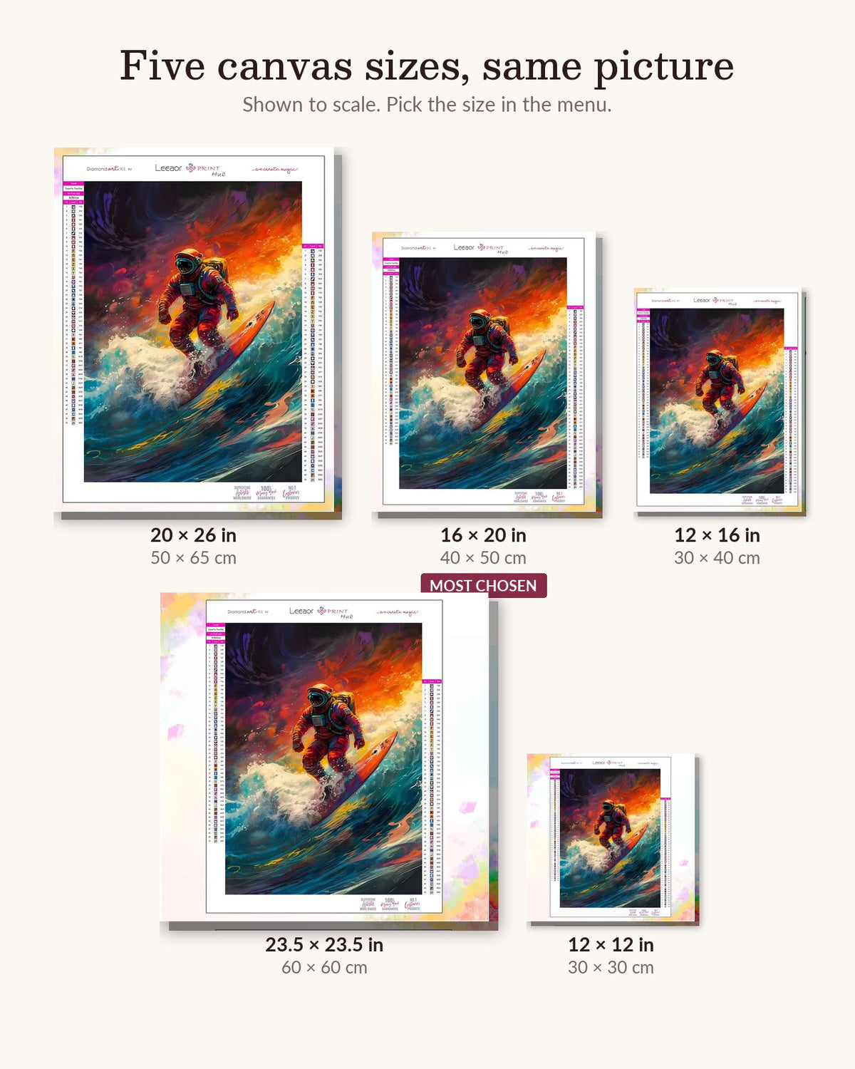 Stellar Skater canvas sizes from 12 x 12 to 23.5 x 23.5 inches