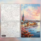 Stockholm by the Water paint by numbers kit, before and after