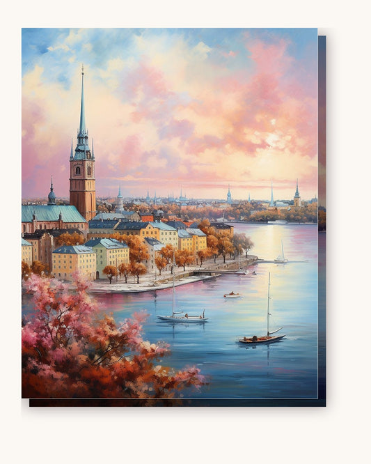Stockholm by the Water paint by numbers kit on stretched canvas