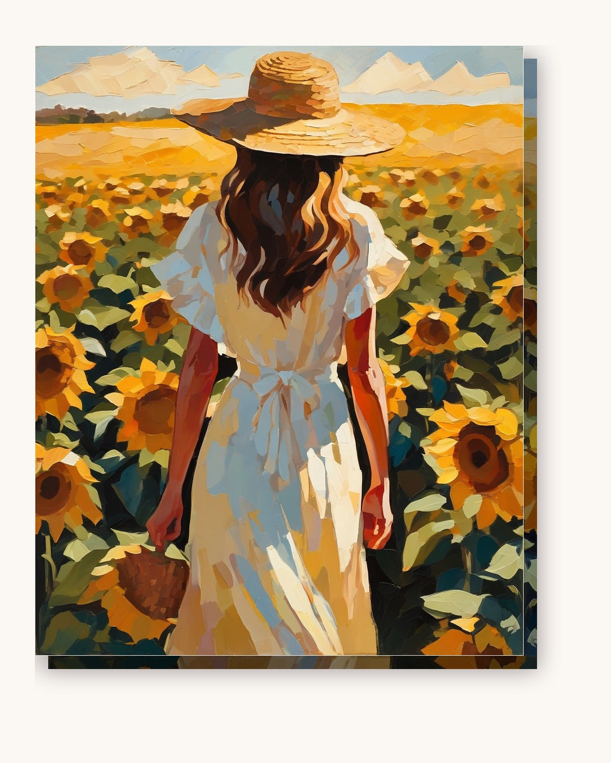 Straw Hat in the Sunflowers paint by numbers kit on stretched canvas
