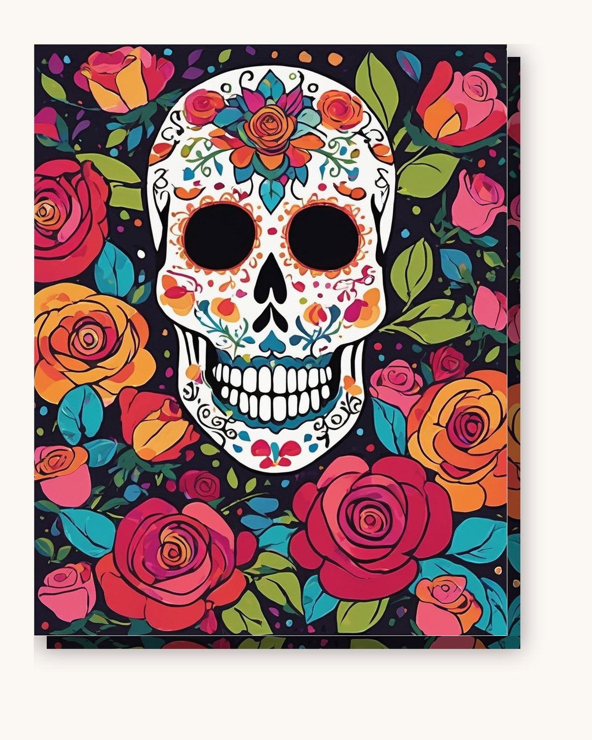 Sugar Skull with Roses paint by numbers kit on stretched canvas