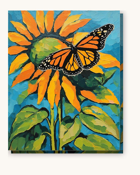 Sunflower and Monarch paint by numbers kit on stretched canvas