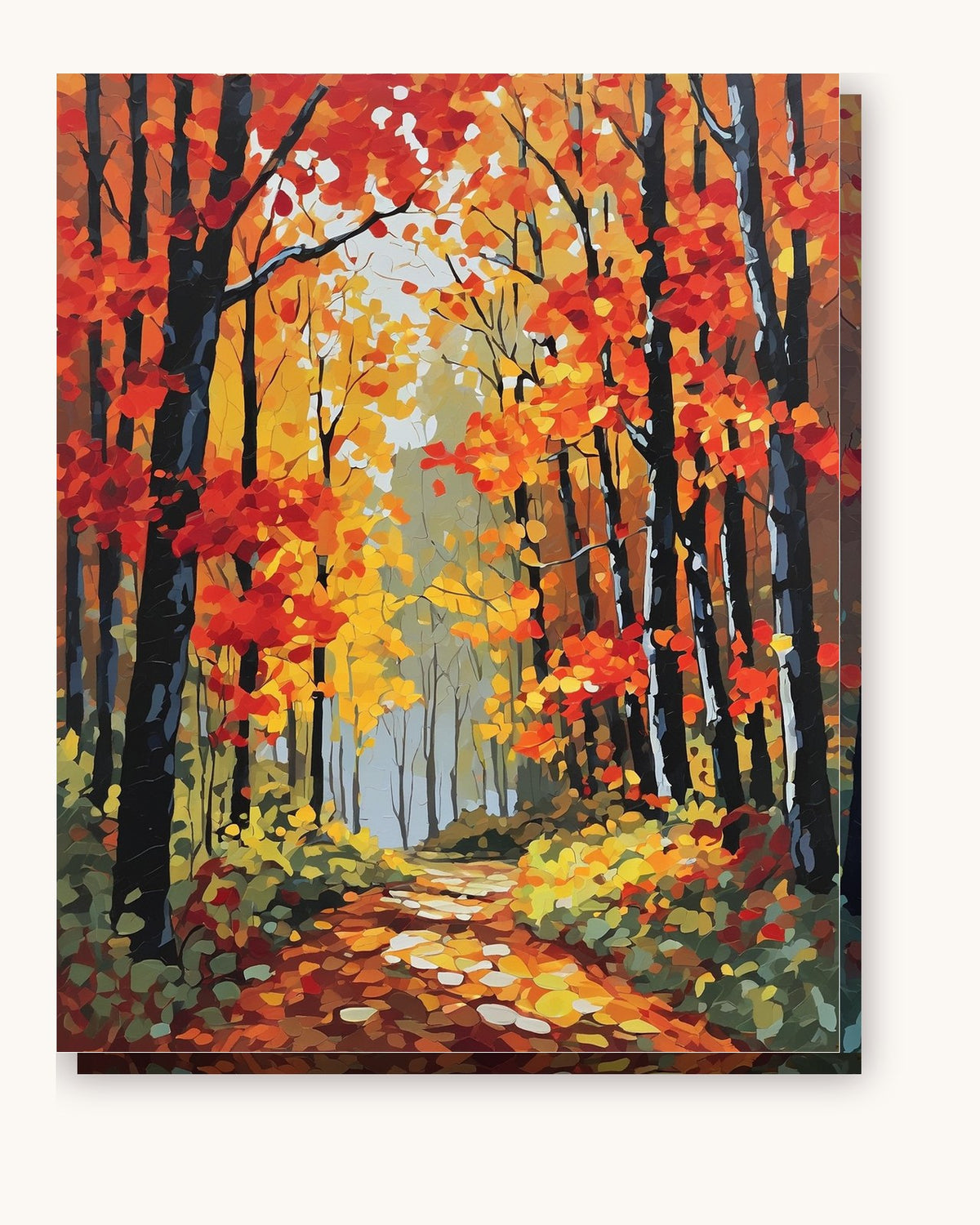 Sunlit Autumn Forest Path paint by numbers kit on stretched canvas