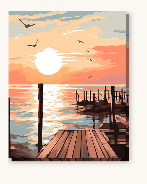 Sunset Pier paint by numbers kit on stretched canvas