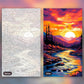 The Sunset Waterway paint by numbers kit, before and after