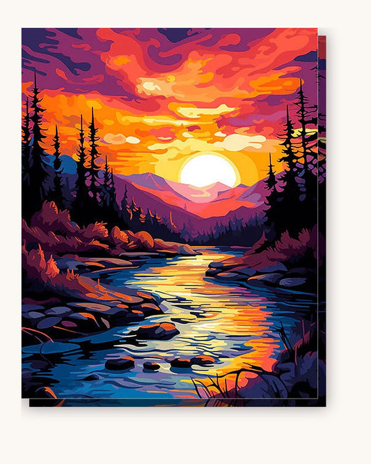 The Sunset Waterway paint by numbers kit on stretched canvas