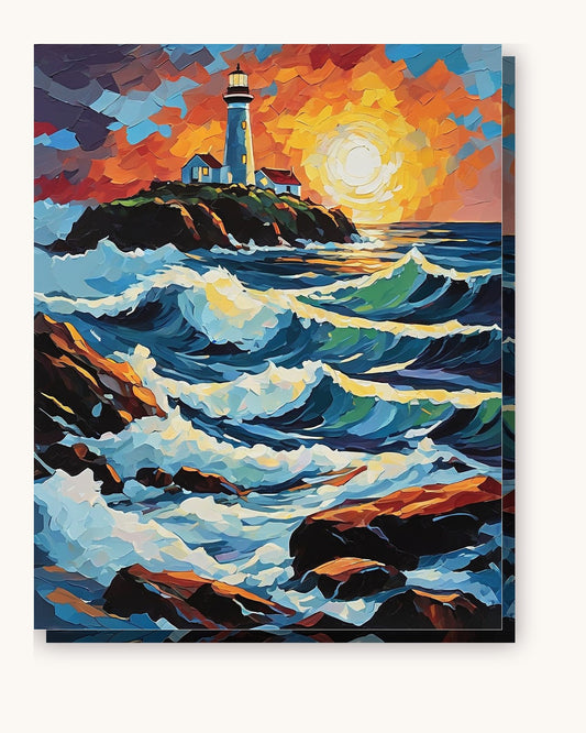 Sunset Surf at the Headland Light paint by numbers kit on stretched canvas