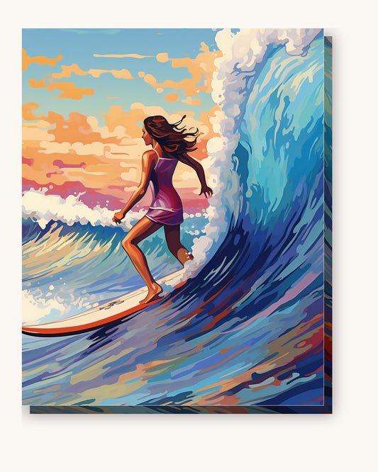Surfing the Sunset paint by numbers kit on stretched canvas
