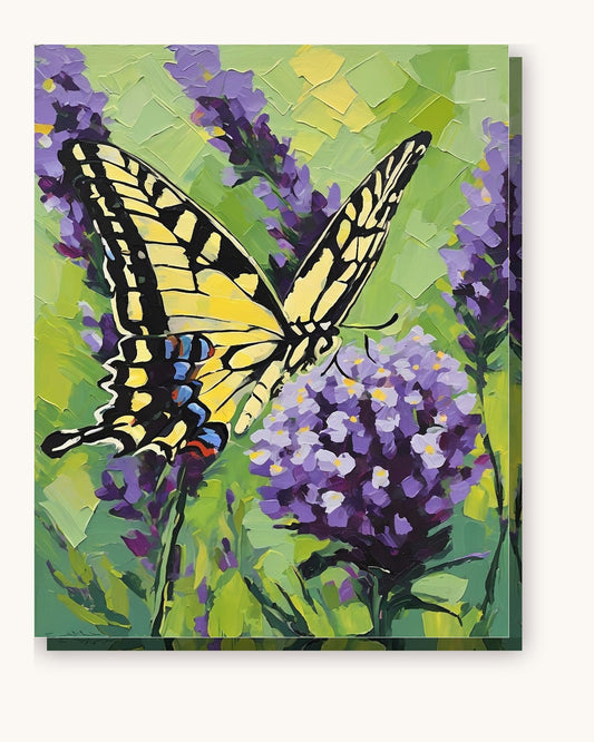 Swallowtail Butterfly on Purple Lavender paint by numbers kit on stretched canvas