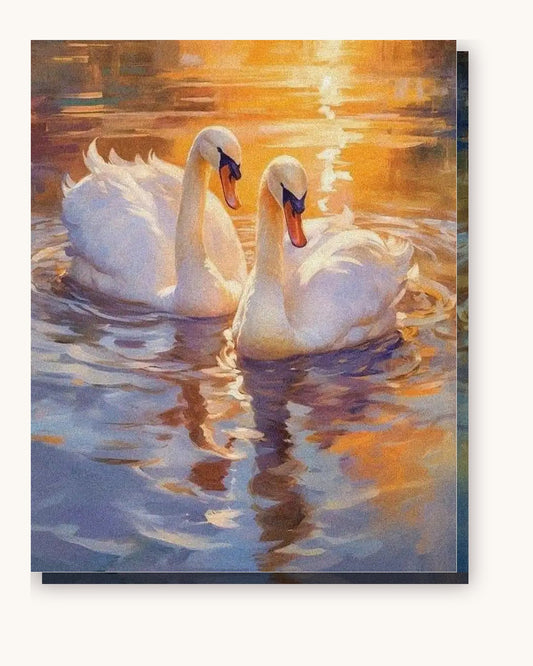 Swans in Golden Sunset paint by numbers kit on stretched canvas
