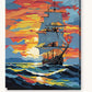 Tall Ship at Sunset paint by numbers kit on stretched canvas