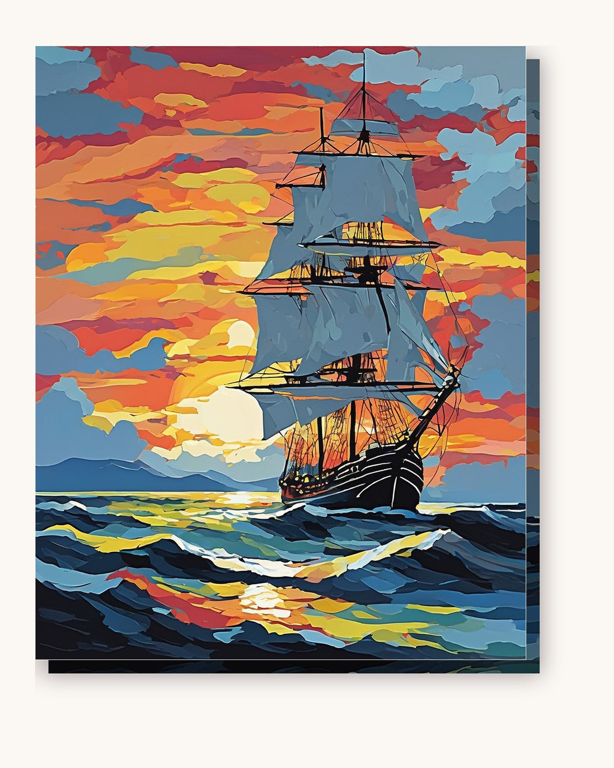 Tall Ship at Sunset paint by numbers kit on stretched canvas