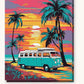 Teal Camper Van at Sunset paint by numbers kit on stretched canvas