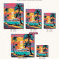 Teal Camper Van at Sunset canvas sizes from 12 x 12 to 23.5 x 23.5 inches
