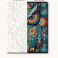 Teal Owl with Flower Patterns numbered canvas next to the finished painting