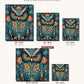Teal Owl with Flower Patterns canvas sizes from 12 x 12 to 23.5 x 23.5 inches