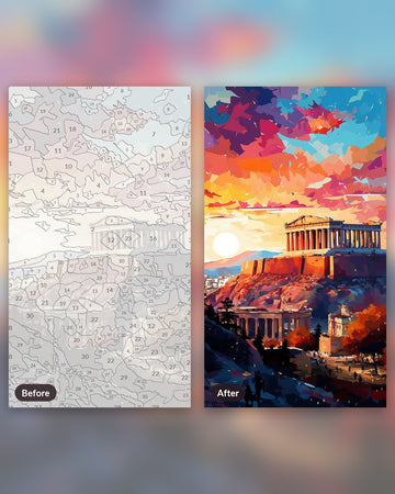 The Parthenon of Athens paint by numbers kit, before and after