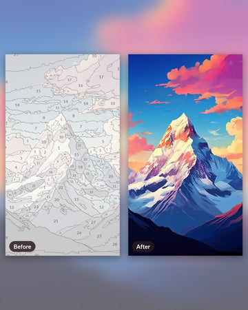 The Peak of Peaks paint by numbers kit, before and after