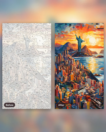 The Redeemer of Rio paint by numbers kit, before and after