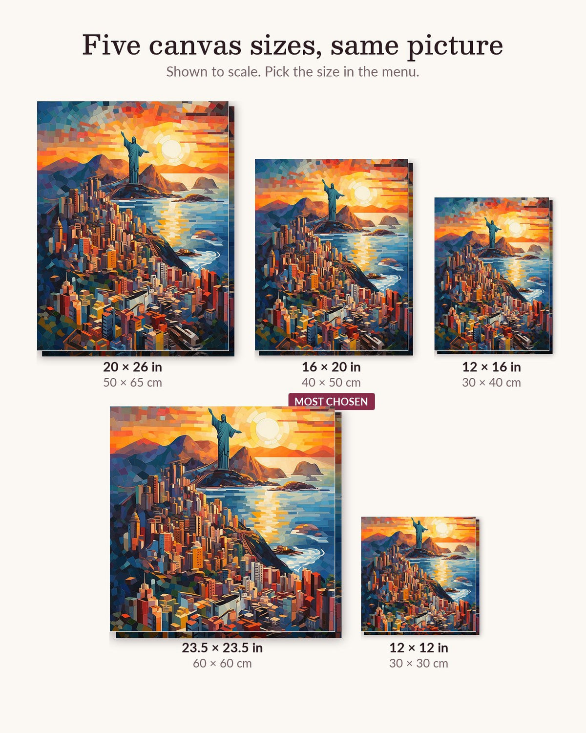 The Redeemer of Rio canvas sizes from 12 x 12 to 23.5 x 23.5 inches