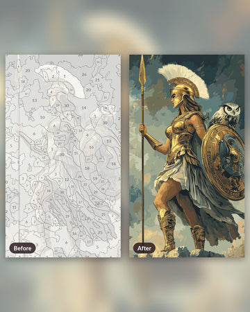 The Warrior paint by numbers kit, before and after