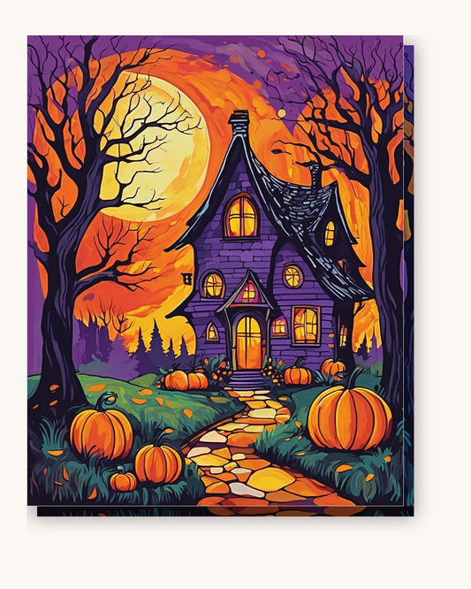 The Witch's Cottage paint by numbers kit on stretched canvas