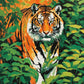 Tiger in the Leaves paint by numbers kit, Bengal tiger walking through green jungle leaves