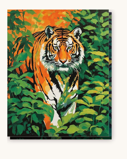Tiger in the Leaves paint by numbers kit on stretched canvas