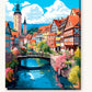 Town River Bridge paint by numbers kit on stretched canvas