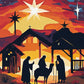 silhouetted travelers and a mounted rider under a large white star at sunset, paint by numbers kit