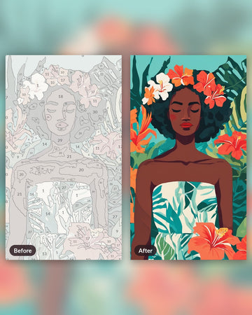 Tropical Dreamer paint by numbers kit, before and after