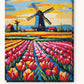 Tulip Rows Leading to a Windmill paint by numbers kit on stretched canvas