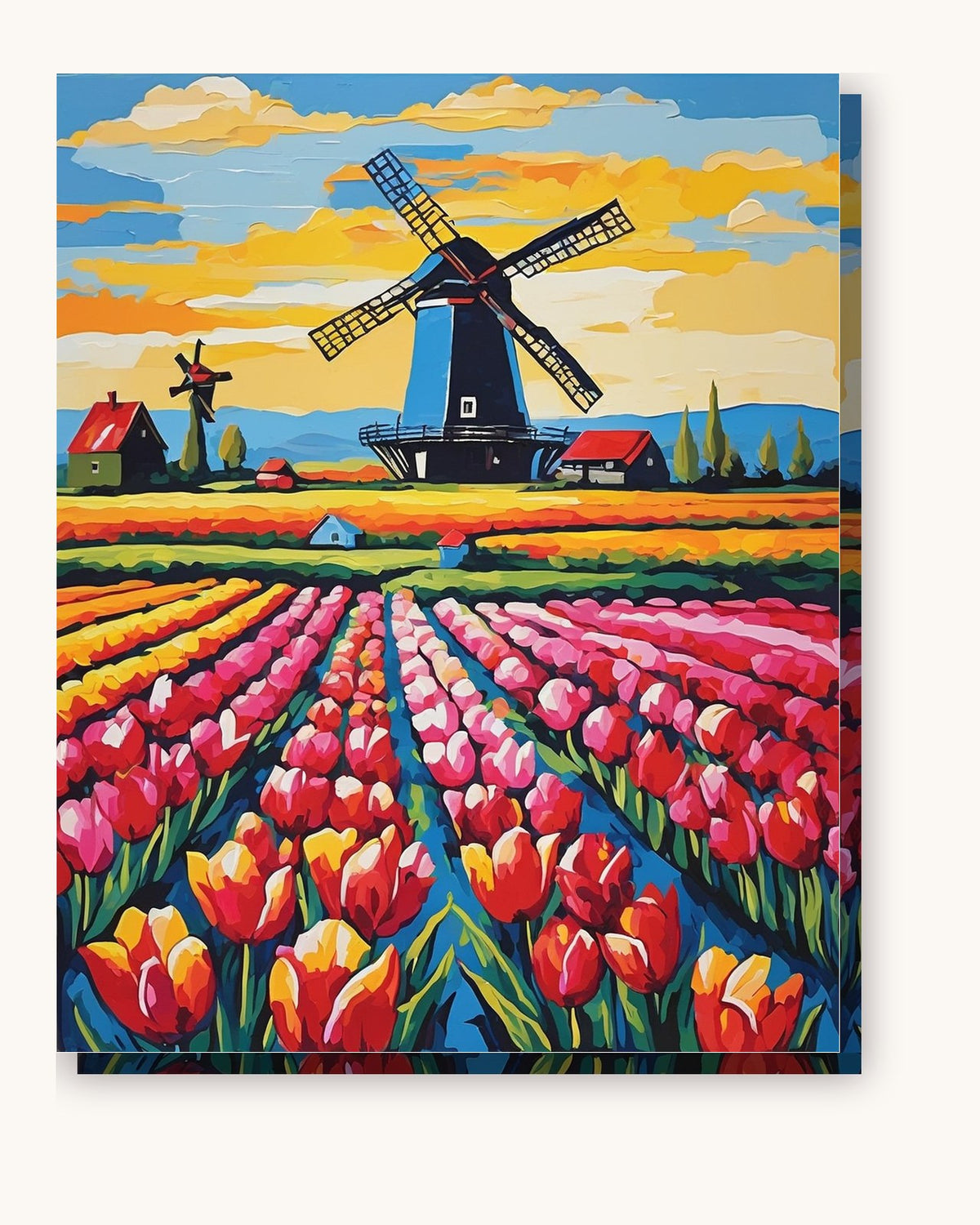 Tulip Rows Leading to a Windmill paint by numbers kit on stretched canvas