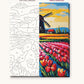 Tulip Rows Leading to a Windmill numbered canvas next to the finished painting