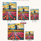 Tulip Rows Leading to a Windmill canvas sizes from 12 x 12 to 23.5 x 23.5 inches