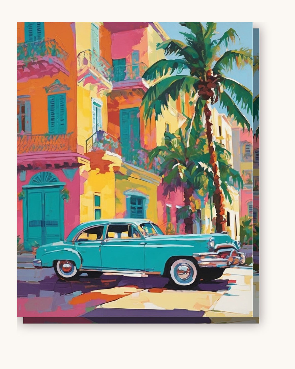 Turquoise Classic Car on a Havana Street paint by numbers kit on stretched canvas