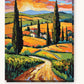 Tuscan Road Between Cypress Trees paint by numbers kit on stretched canvas