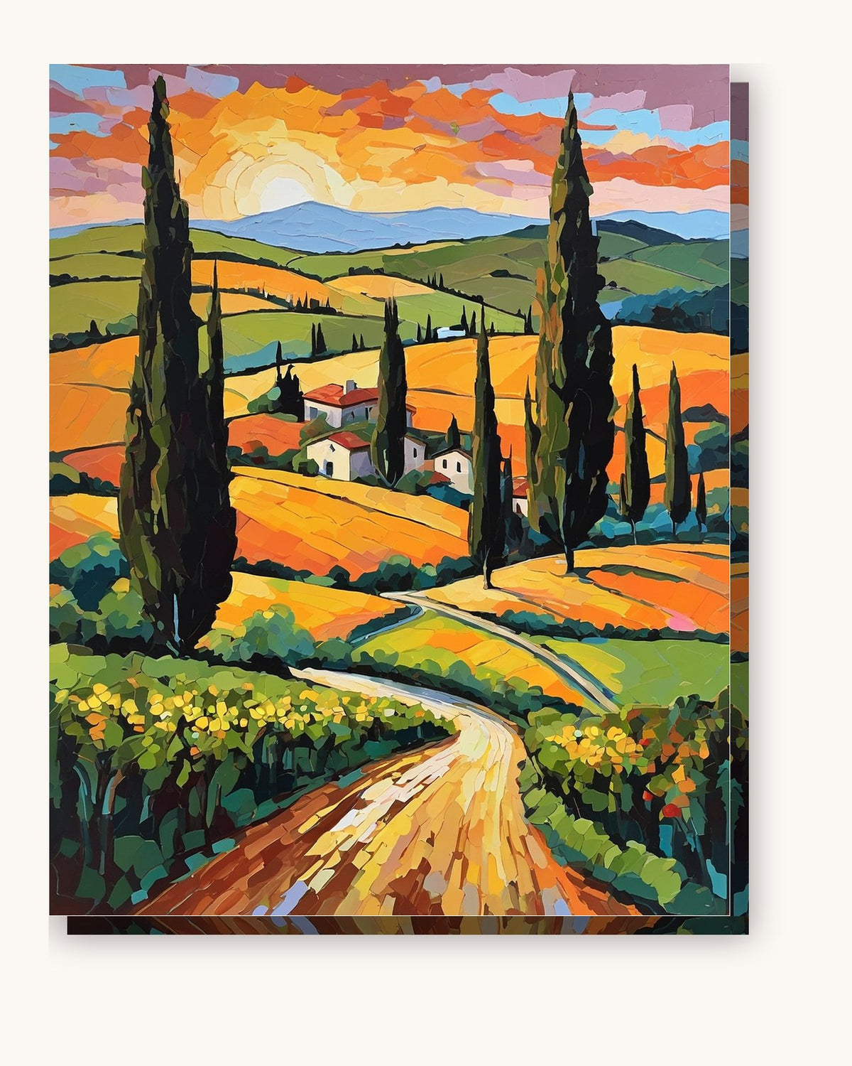 Tuscan Road Between Cypress Trees paint by numbers kit on stretched canvas