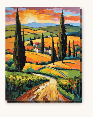 Tuscan Road Between Cypress Trees paint by numbers kit on stretched canvas