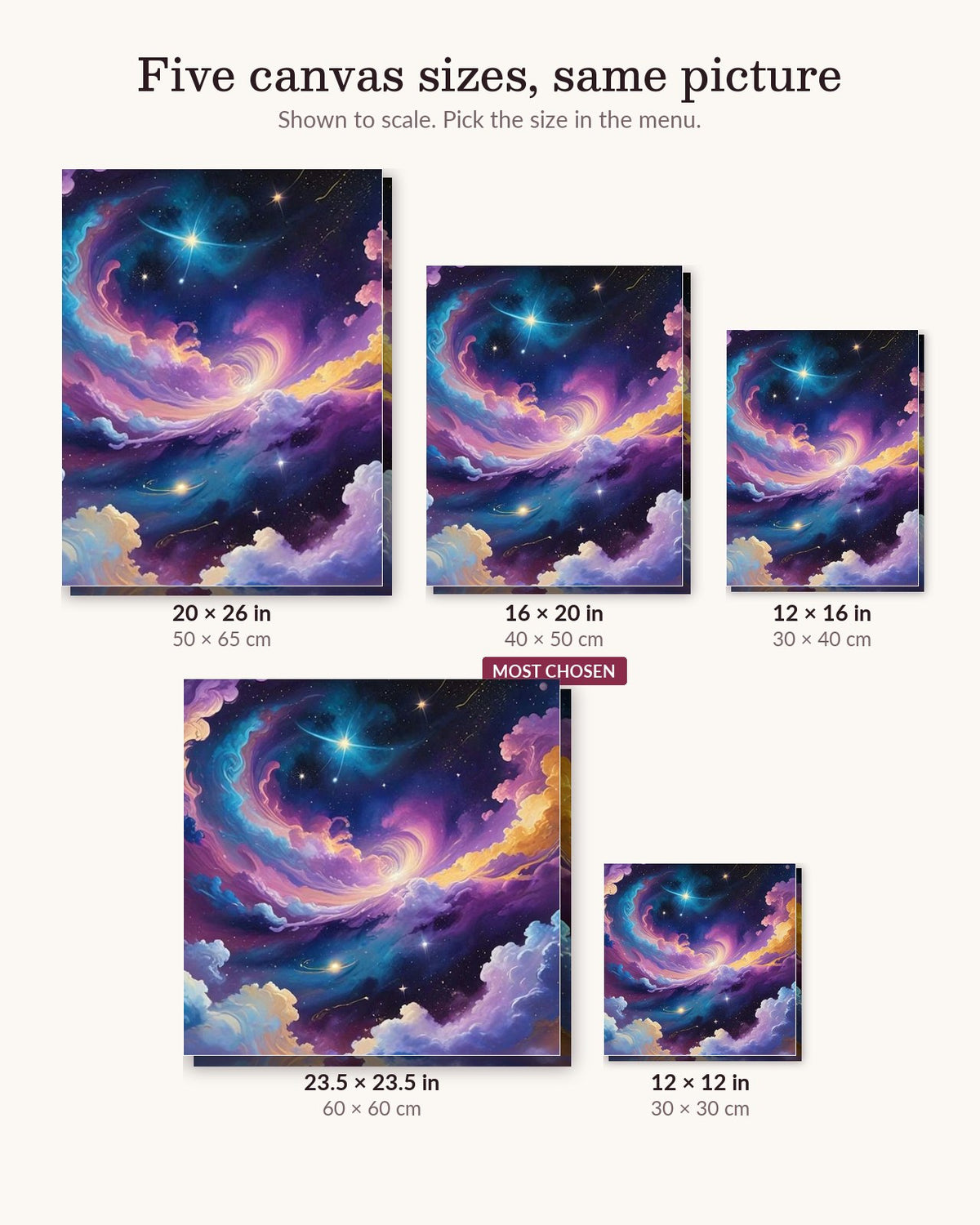 Twilight Between Clouds canvas sizes from 12 x 12 to 23.5 x 23.5 inches