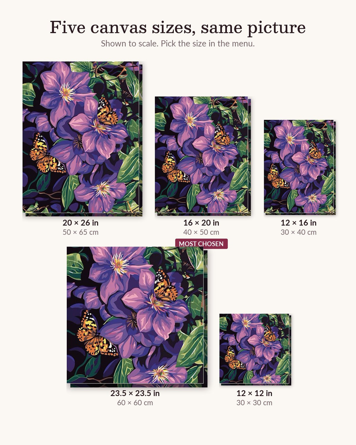 Lilac Flowers canvas sizes from 12 x 12 to 23.5 x 23.5 inches