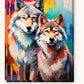Twin Wolves paint by numbers kit on stretched canvas