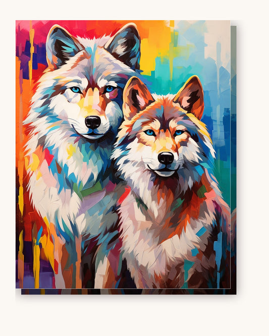 Twin Wolves paint by numbers kit on stretched canvas