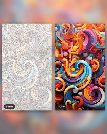 Twisting Colors paint by numbers kit, before and after