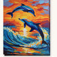 Two Dolphins Leaping at Sunset paint by numbers kit on stretched canvas