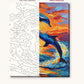 Two Dolphins Leaping at Sunset numbered canvas next to the finished painting