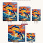 Two Dolphins Leaping at Sunset canvas sizes from 12 x 12 to 23.5 x 23.5 inches