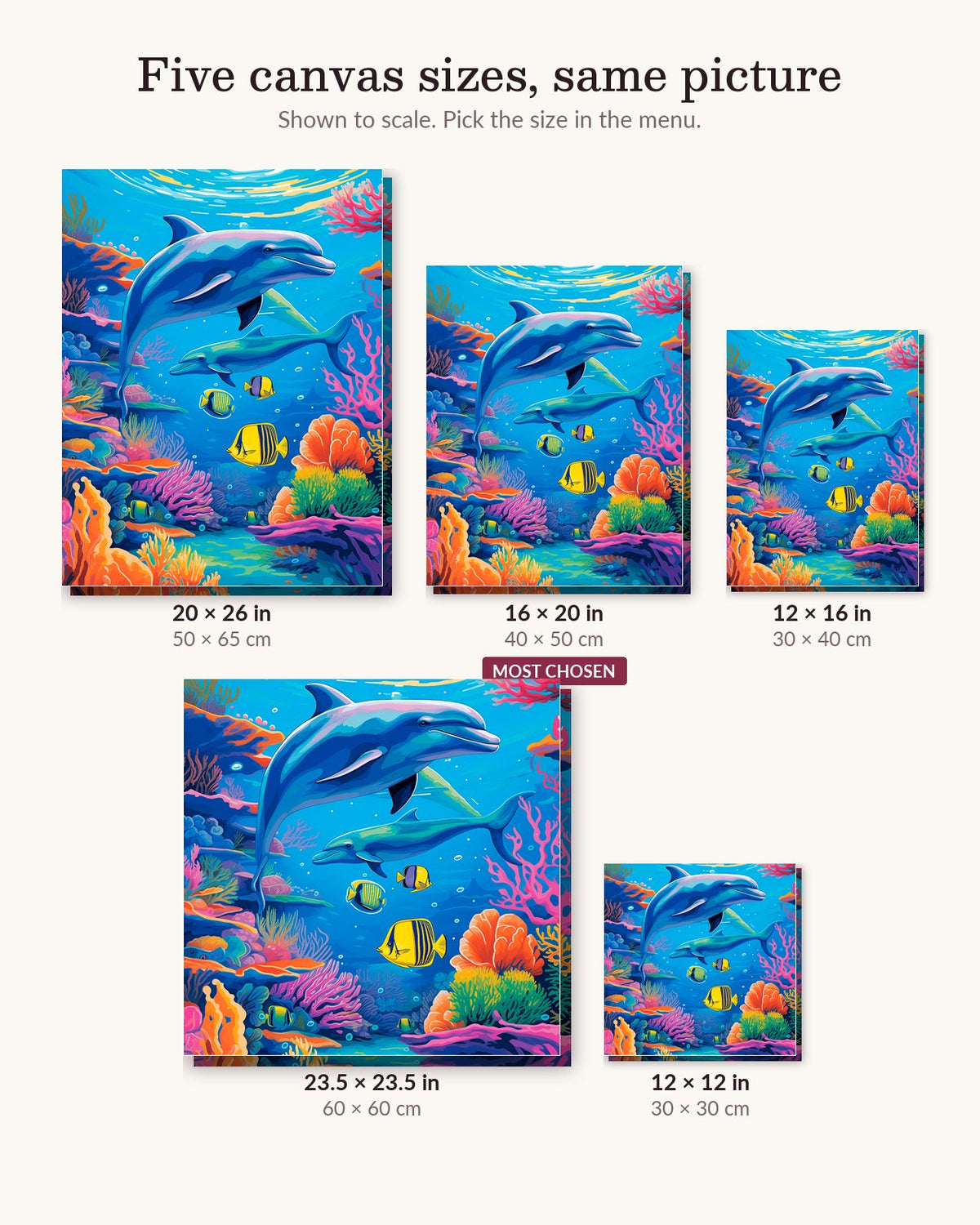 Underwater Paradise canvas sizes from 12 x 12 to 23.5 x 23.5 inches